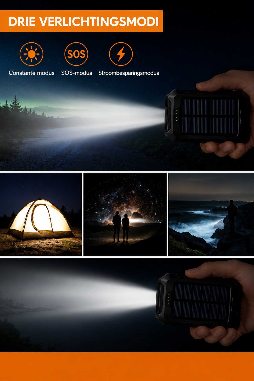 Solar Powerbank 10.000mAh met LED Zaklamp